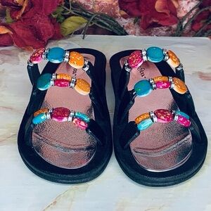 Mix & Co. Black Casual Colorful Beaded Slip on Sandals